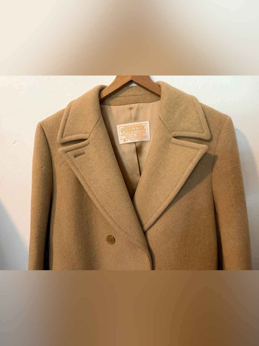 Pendleton Trench Coat Vintage Tan 90s Wool Camel Double Breasted Maxi Women’s 14 - Picture 3 of 12